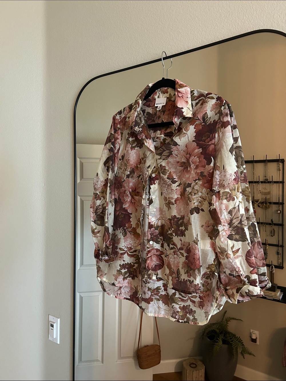 Bailey 44 Floral Button-Down Shirt in Pink & Brown on Cream